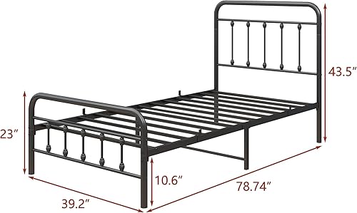 Miniatura 2 de Base de cama de plataforma de metal, base de cama de metal con cabecera y estribo, base de colchón, no necesita somier, fácil montaje (individual,