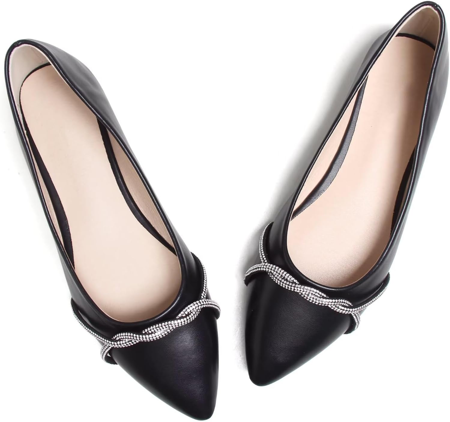 TN TANGNEST Womens Casual Flats Fashion Chain Pointed Toe Ballet Flats Rhinestone Flats Comfort Slip On Dress Shoes - Image 3