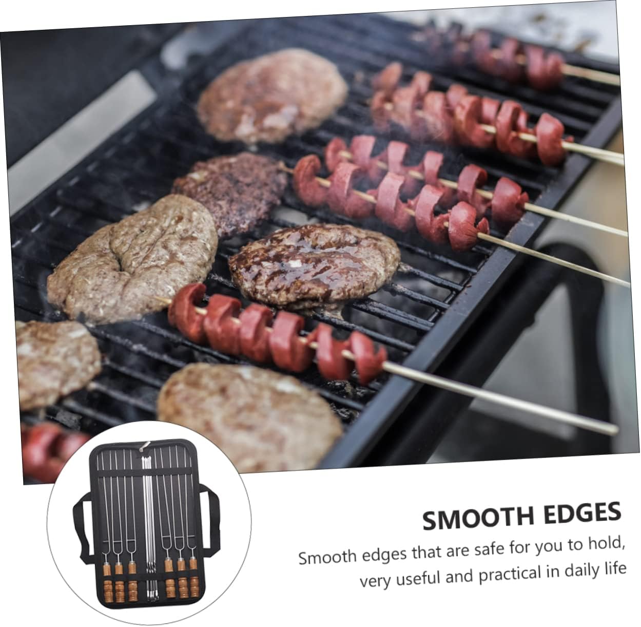 10pcs Stainless Steel Bbq Skewers Ergonomic Handles for Grilling and Easy to Use Barbecue Tools for Outdoor Cooking and Kabobs