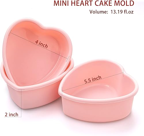 Miniatura 3 de Paquete de 4 mini moldes para tartas de corazón, molde de silicona de 4 pulgadas para tartas de corazón, moldes antiadherentes en forma de corazón