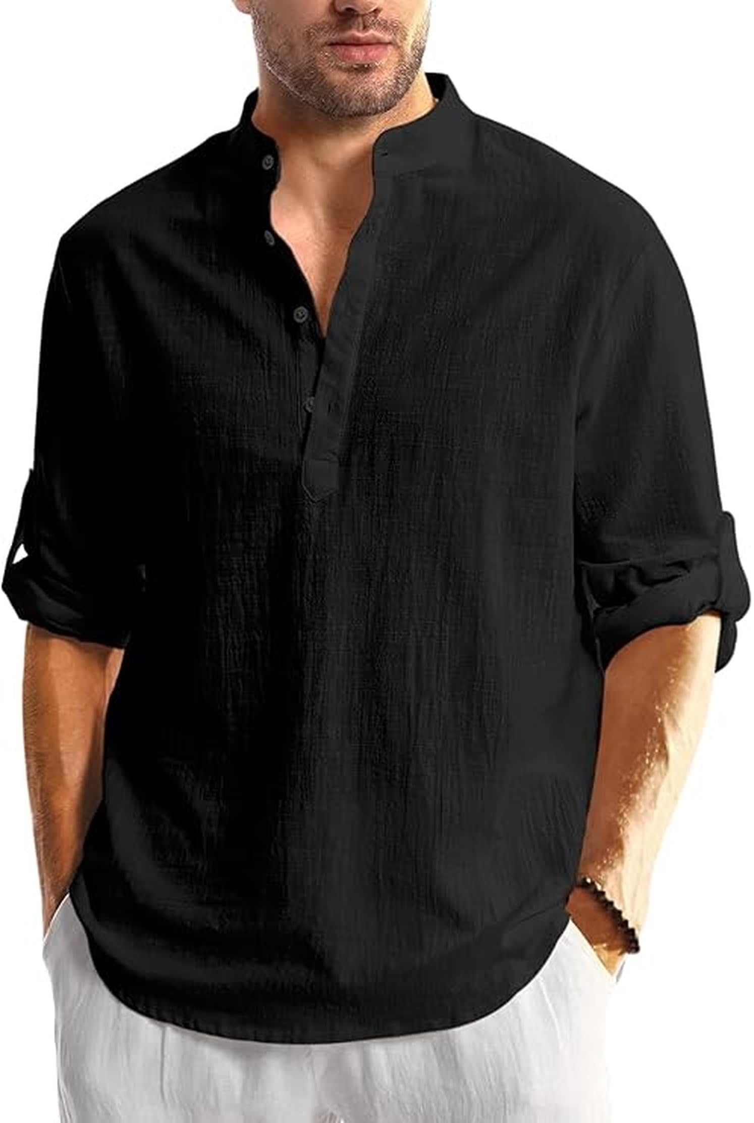 Bellstone Men's Solid Regular Fit Kurta, BLACK, S
