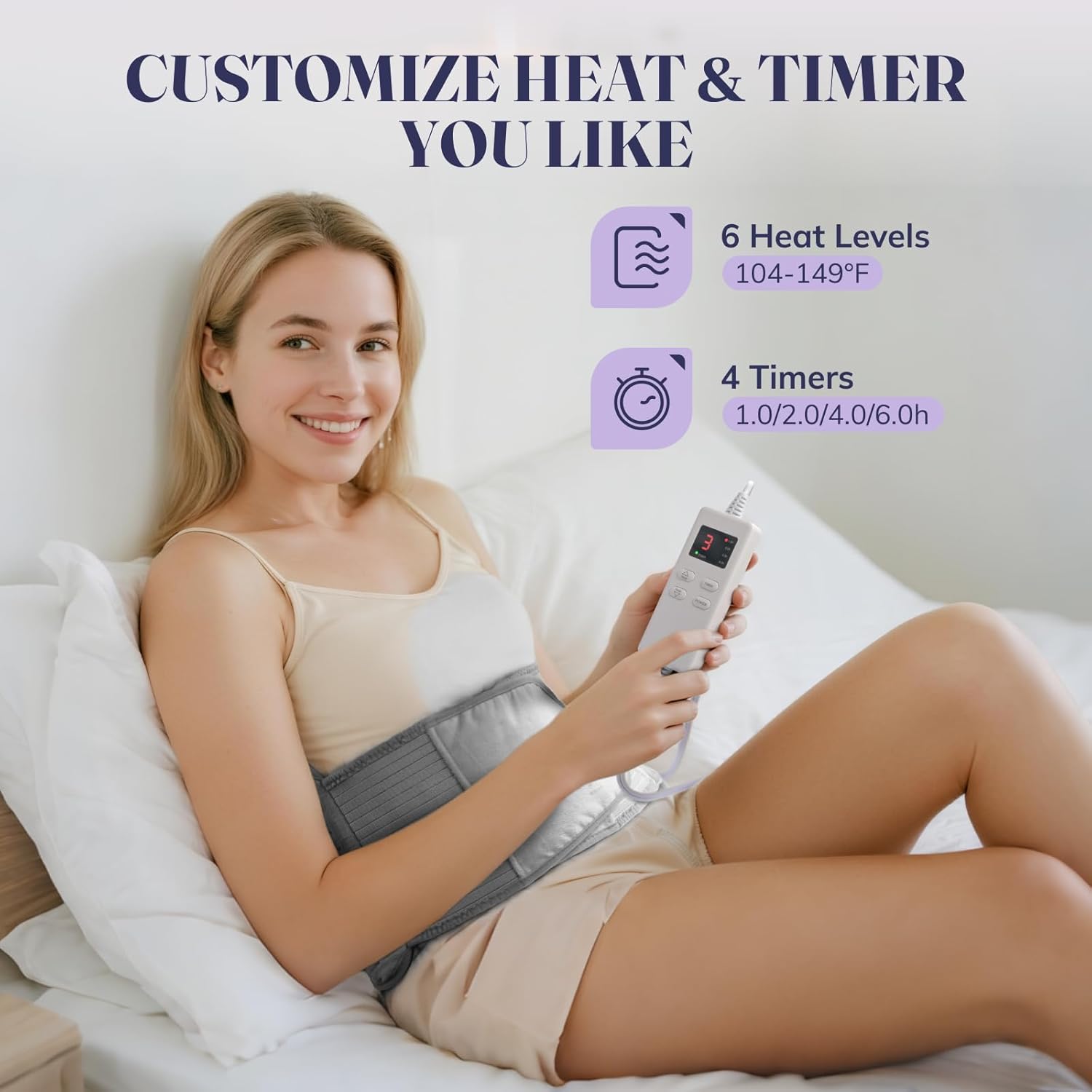 Heating Pad for Period Cramps, Electric Heat Pad with 6 Heat Levels and 4 Times Settings, Moist Heating Pad for Back Pain Relief, Neck, Shoulder, Abdomen, Birthday Gifts for Women and Men - Image 3