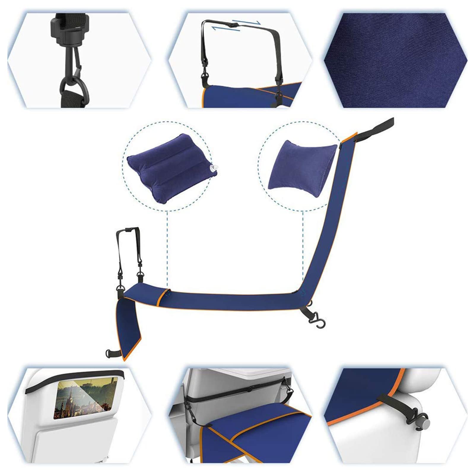 Airplane Seat Extender, Airplane footrest hammock, altezza regolabile volo carry-on foot rest hammock, per aerei bus accessori di viaggio aeroplano, poggiagambe