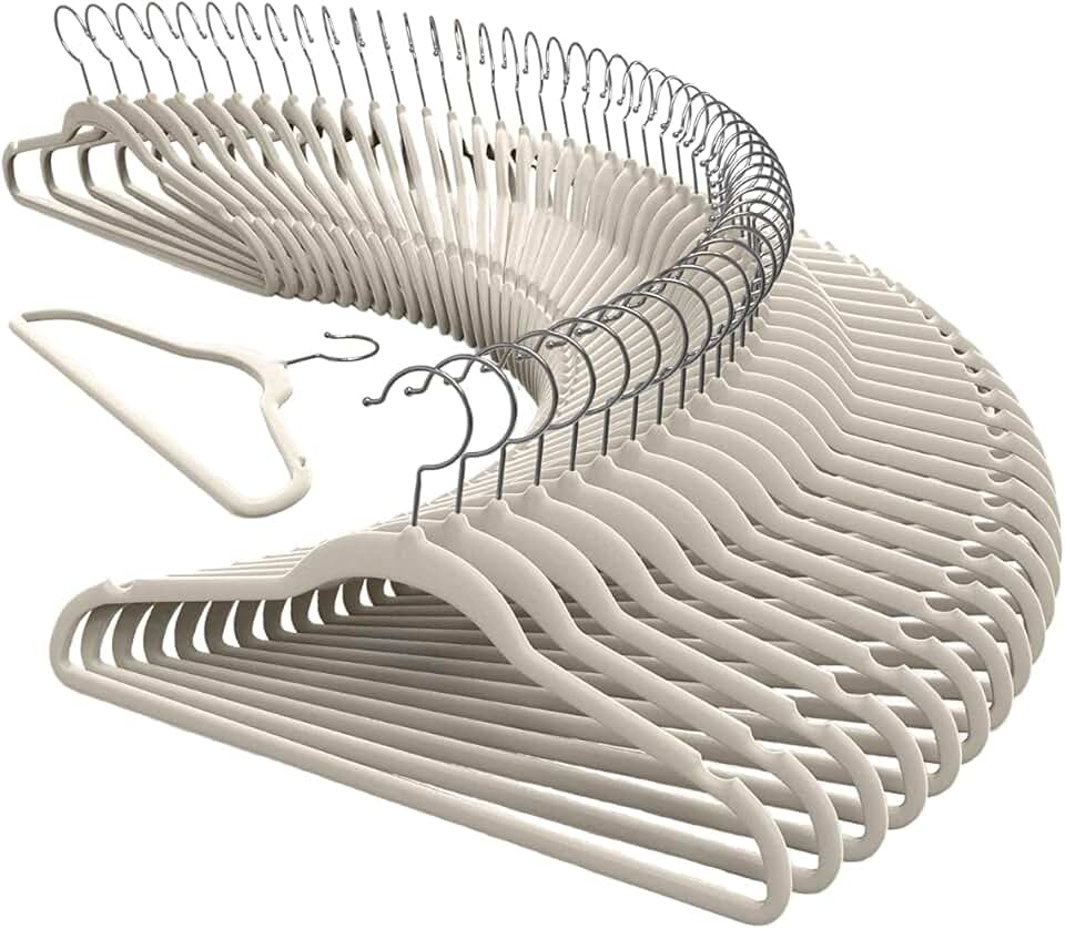 Kit 100 Cabide Veludo Slim Antideslizante Ultra Fino Cor:Bege