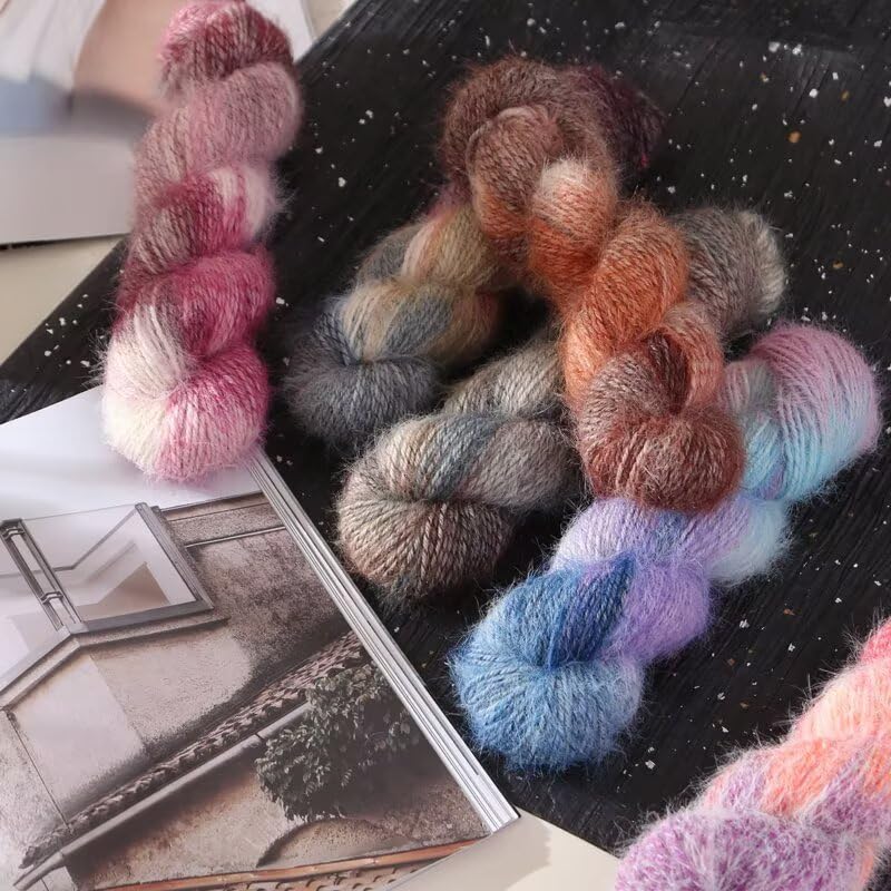 6/10 Rollos de Hilo de Lana de Fibra Larga Degradado de 100 g, Hilo Suave para Tejer a Mano, para Gorros, Bufandas, Suéteres, Chales y Mantas de Ganchillo DIY