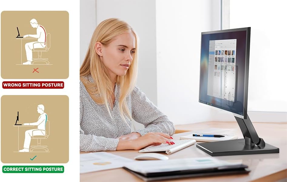 Miniatura 3 de Jakeko Soporte plano para monitor de perfil bajo, para pantallas de 14 a 24 pulgadas, soporte de escritorio ergonómico ajustable con compatibilidad