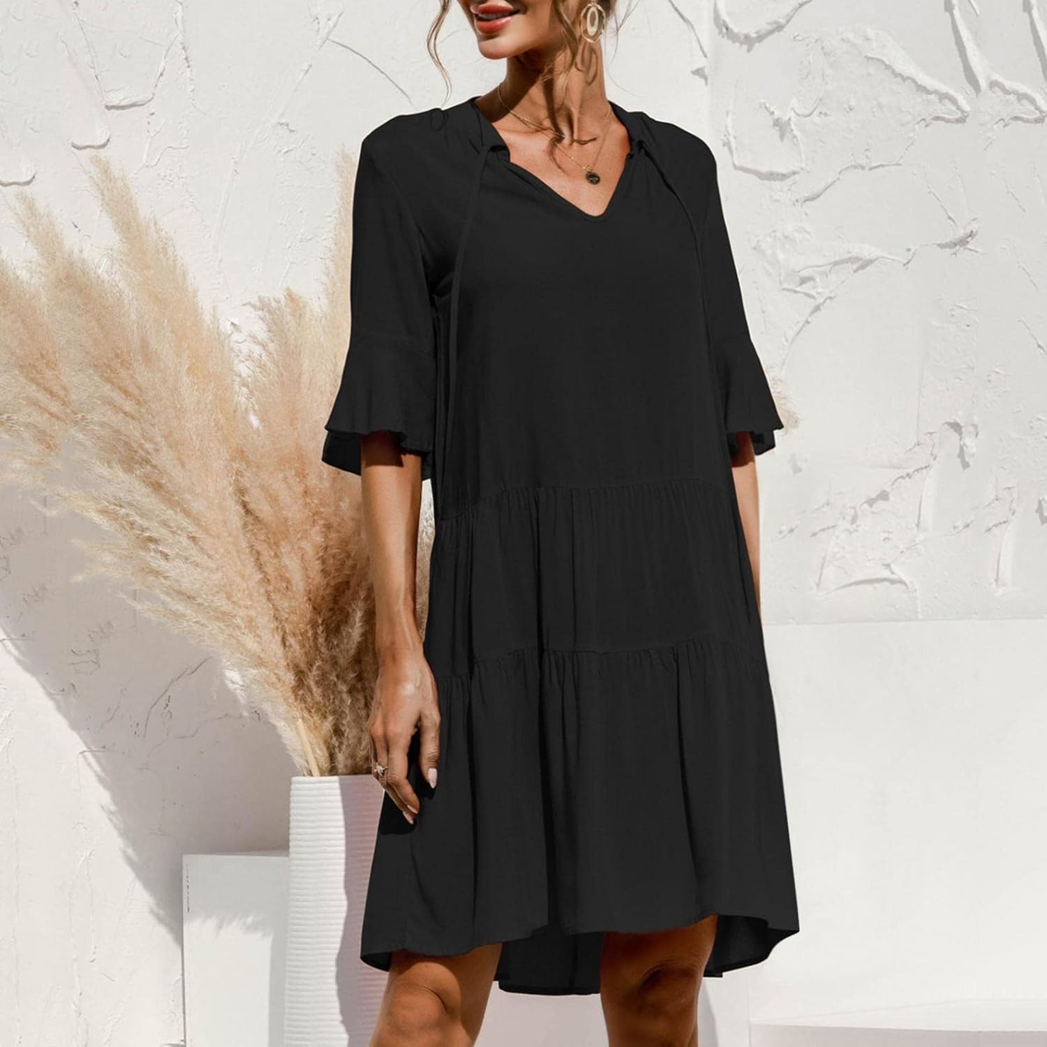 レディース Vネック Aライン 夏服 クラブドレス リゾート風 スカート 半袖 ファッション シャツワンピース ミニワンピース ベルスリーブ ワンピース 着痩せ Babsully 体型カバー 大きいサイズ 通学 ミニ 通勤 レディース Vネック Aライン 夏服 クラブドレス リゾート風 スカート 半袖 ファッション シャツワンピース ミニワンピース ベルスリーブ ワンピース 着痩せ Babsully 体型カバー 大きいサイズ 通学 ミニ 通勤