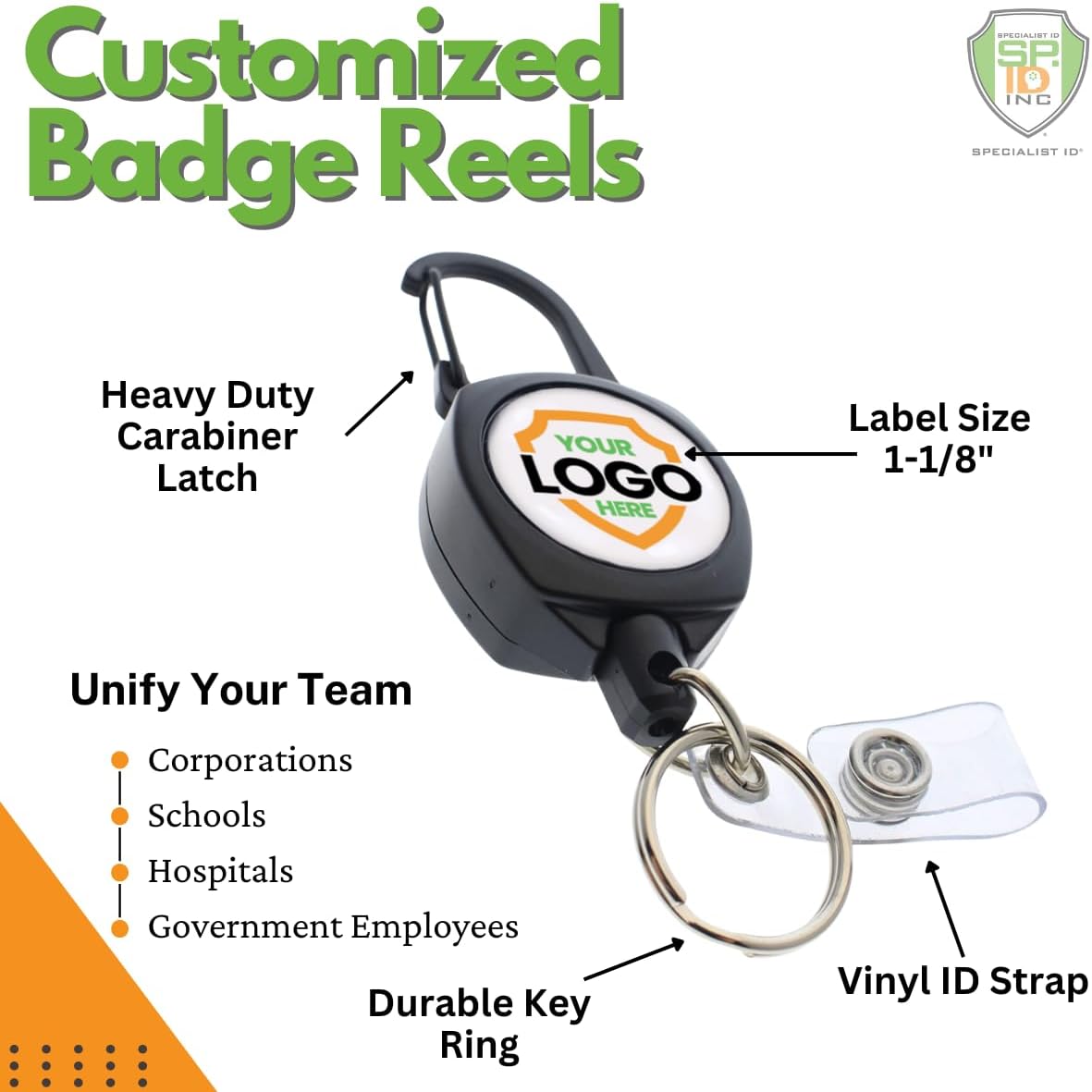 25 Pack - Heavy Duty Custom Badge Reel Photo or Logo Personalized Sidekick Retractable Carabiner Badge Holder - Durable Customized No Twist ID Retractor w/Key Ring and I'd Card Clip - Specialist ID