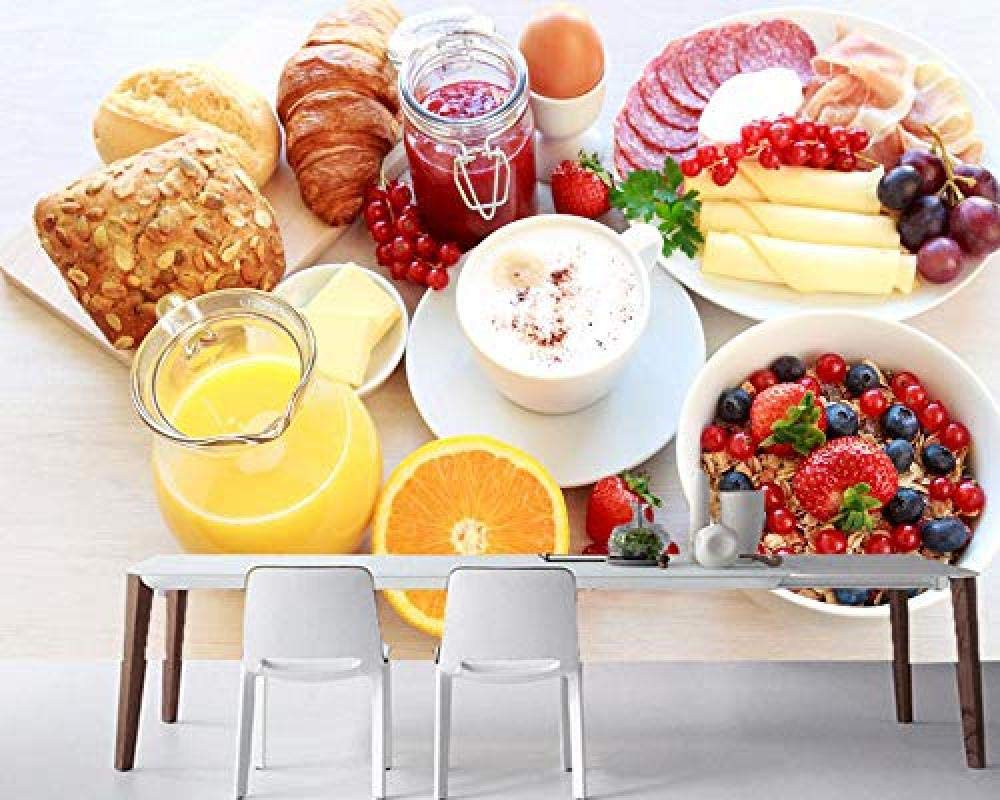 Mural Photos Wallpaper Pictures Coffee Juice Fruit Bread Breakfast Restaurant Wallpaper 3D Vintag Custom 3D Wallpaper Paste Living Room The Wall for Bedroom Mural bord-150cm×105cm