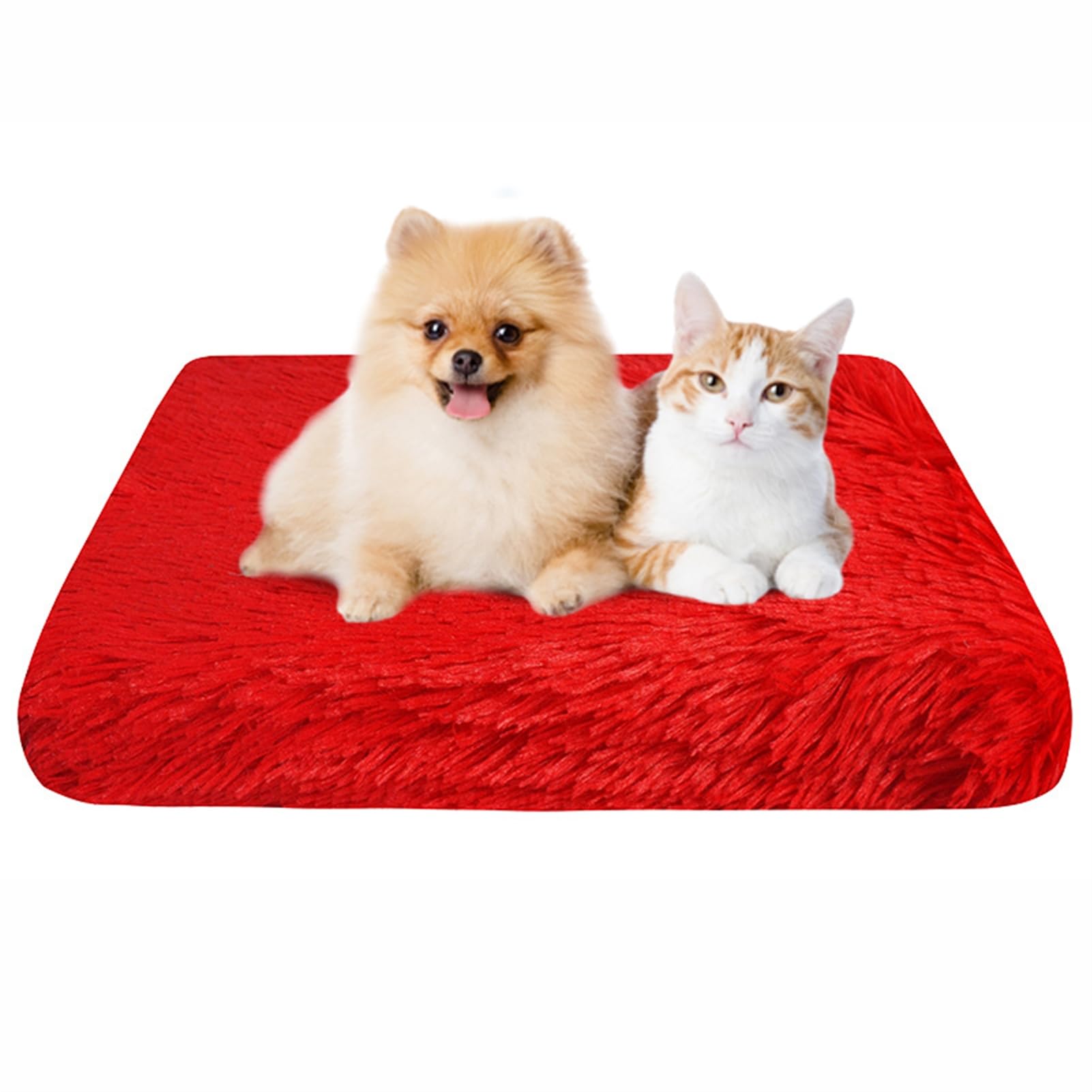 BESTORI Dog Bed Soft Plush Waterproof Lining Dog Crate Pad Mat with Removable Washable Cover Fluffy Anti-Slip Pet Mats for Sleeping Playing, Red 03, 120 x 80 x 7 cm