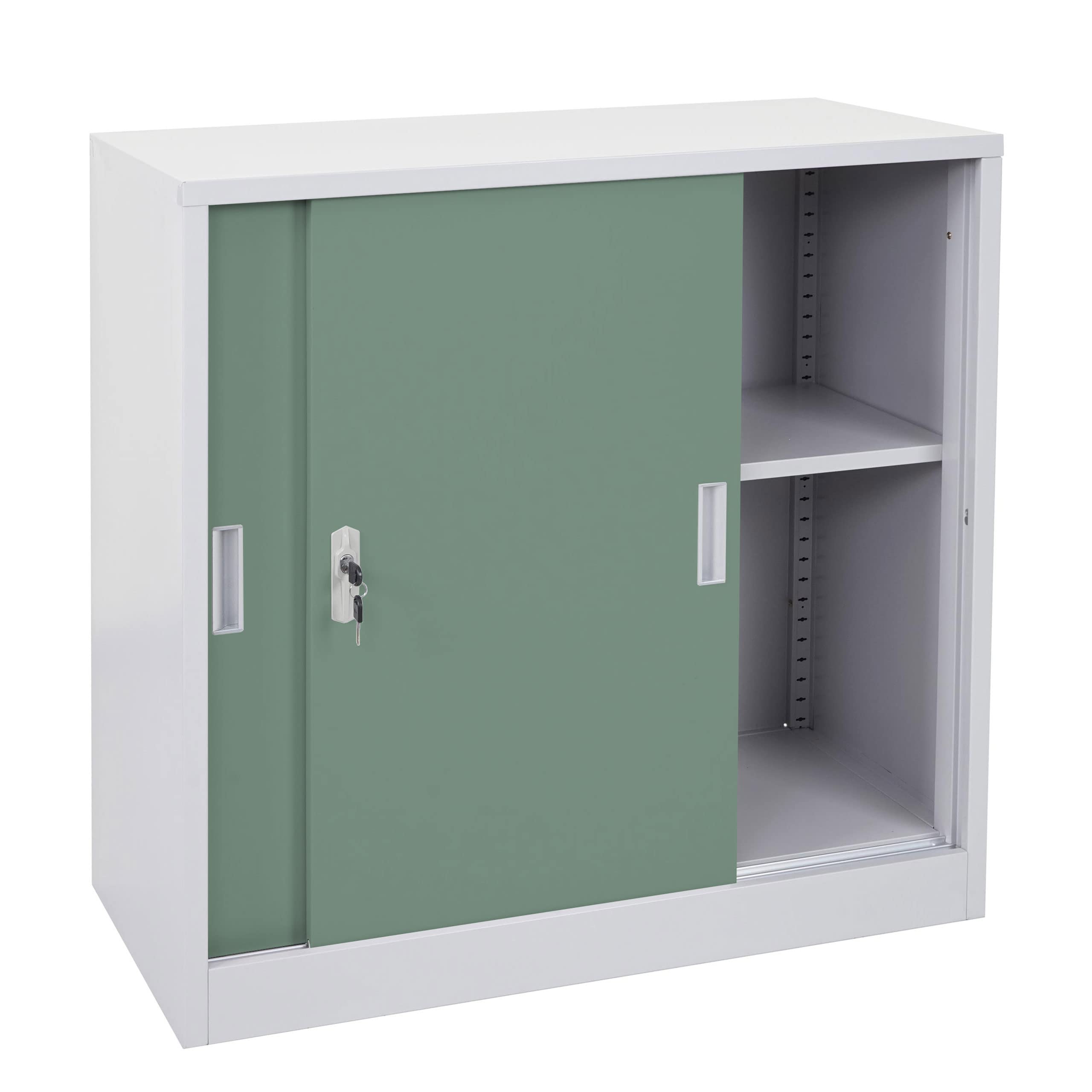 Mendler Arredo Ufficio archivio classificatore HWC-F41 Acciaio Ante scorrevoli 45x90x90cm Verde Grigio