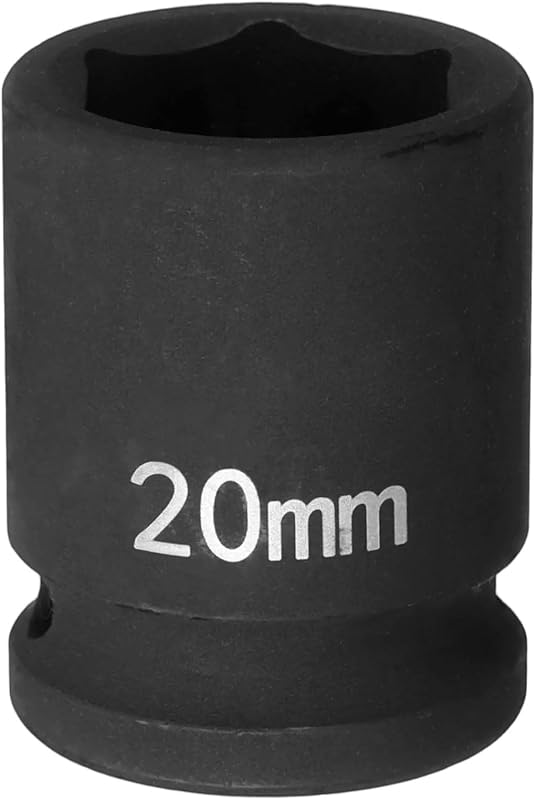 Soquete de Impacto Sextavado 20 mm HARFINGTON com Encaixe Quadrado de 12,7 mm (1/2 pol.), 38 mm de Comprimento, Aço Cr-Mo