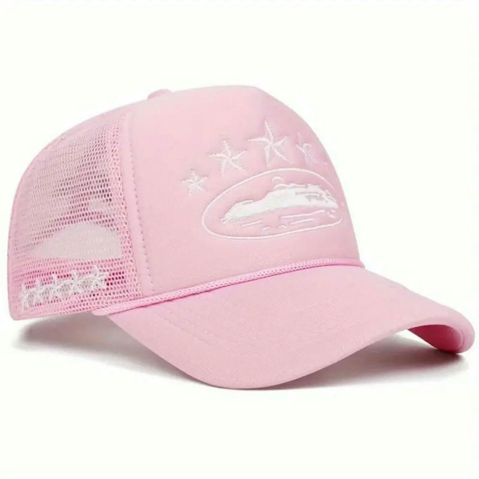 Cappello da Baseball Camionista Ricamato con Stella Unisex Berretto in Rete Traspirante Parasole Hip-Hop Regolabile per Uomo Donna Casual All'aperto-Rosa-Regolabile
