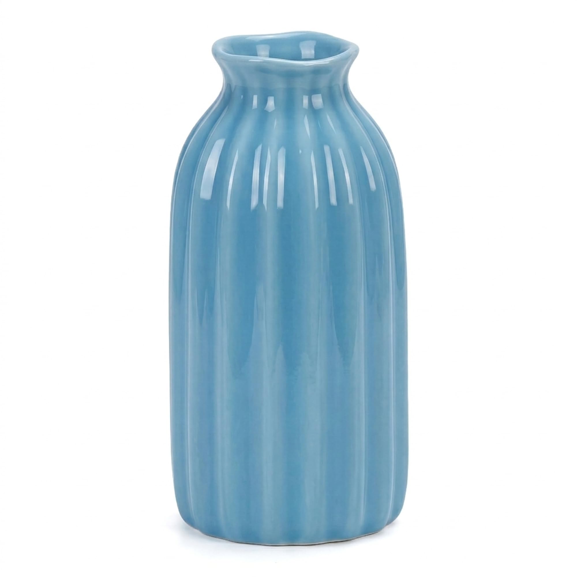 HMETOL Ceramic Matte Ribbed Decorative Flower Vase for Desktop