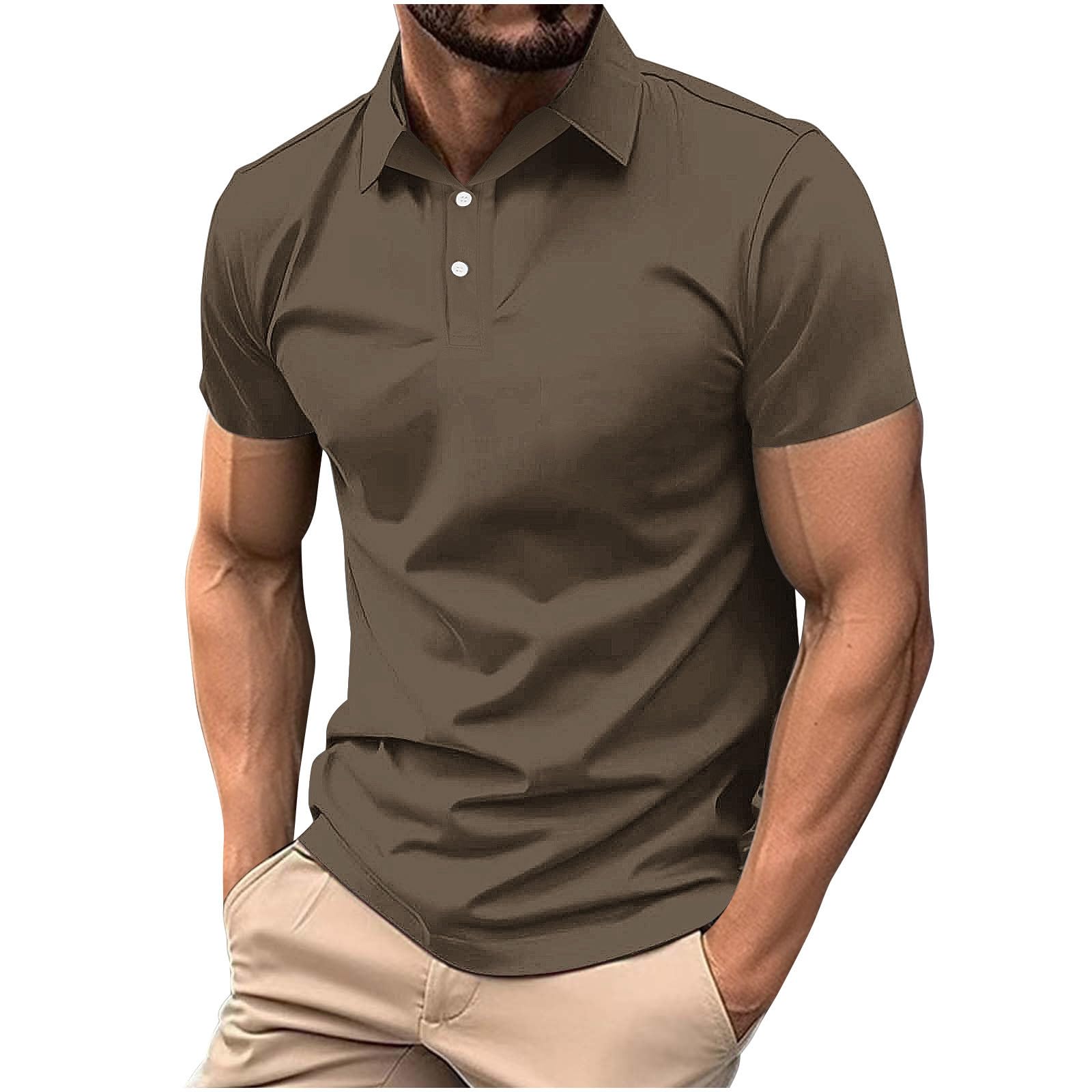 Mens Classic Buttons Shirts Short Sleeve Collared T-Shirt Athletic Slim Fit Pullover Casual Sun Protection Golf Top — view 10
