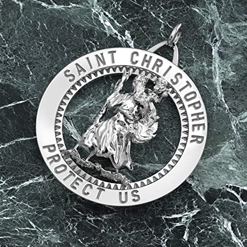 US Jewels and Gems Men's 0.925 Sterling Silver St Christopher Round High Polished Pendant Necklace, 25mm3