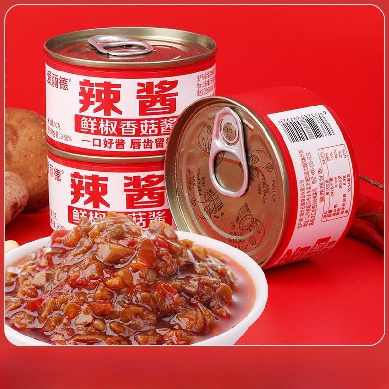 Instant mushroom sauce, spicy chili sauce, delicious soybean sauce, picked bamboo shoots, kimchi, hot pot dipping sauce, delicious mushrooms, vegetable sauce, healthy food (Chili Flavor,1 can)