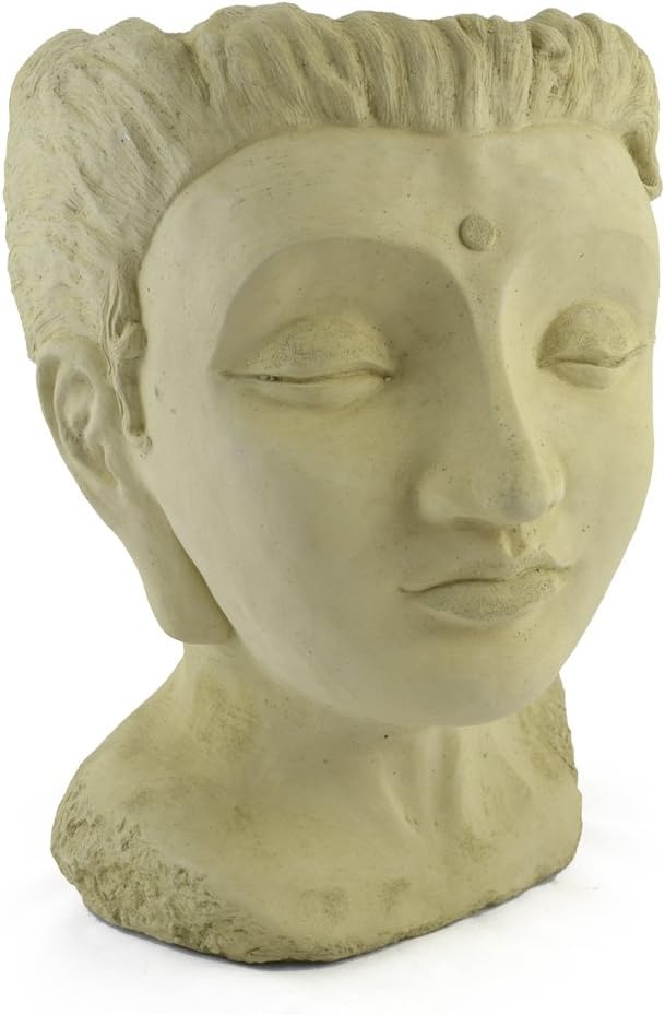 Maharani Princess Outdoor Head Planter, 17-Inch Heavy-Duty Concrete, Made in The USA