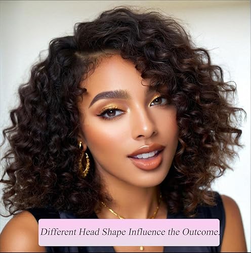 Miniatura 4 de Pelucas de cabello humano corto y rizado para mujeres negras, peluca rizada profunda, sin pegamento, parte lateral, encaje frontal, 100% cabello