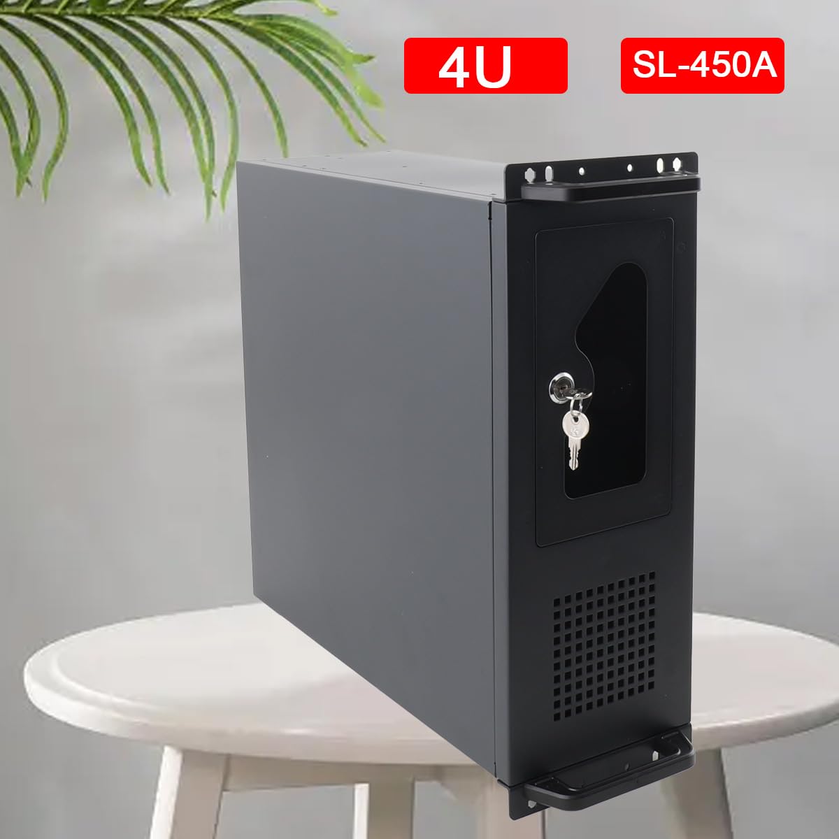 Servergehäuse 4HE Netzwerkschrank Wandmontage Serverschrank SL-450A | Server-Rack mit Verriegelbaren Türseitenteilen & 7 x 3,5 HDD-Laufwerksschächte mit 80 mm Lüfter