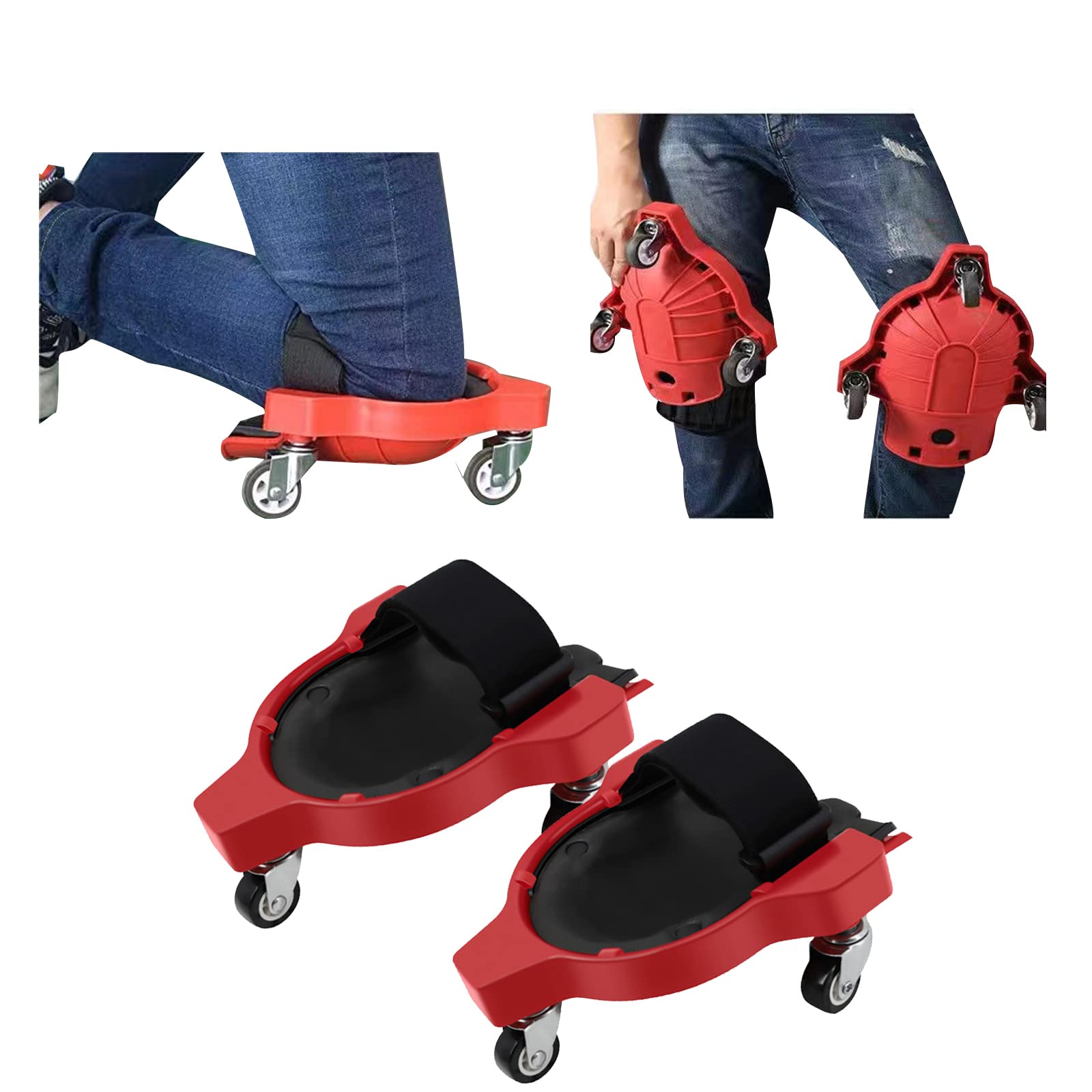 Rolling Knee Pad 2 Pcs Kneeblades Labor-Saving Kneeling Pad with Wheel & Adjustable Strap for Laying Floor Tiles Saving Labor(red)