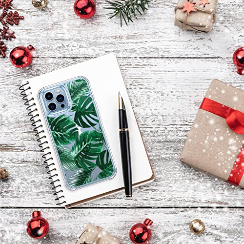 Bicol Iphone 13 Pro Max Case,Crystal Clear Cover With Fashionable Designs For Girls Women,Shockproof Slim Fit Protective Phone Case For Apple Iphone 13 Pro Max 6.7 Inch Green Palm Leaves #TOP5