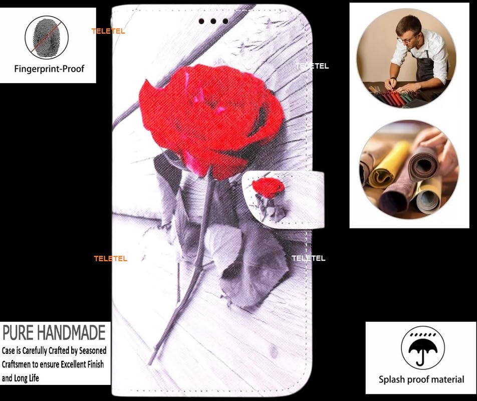 Image of TELETEL Magnetic Closure Flip Shock Proof Back Cover with Cards & Cash Pockets | Wallet Case - Red Rose for Vivo V50 5G