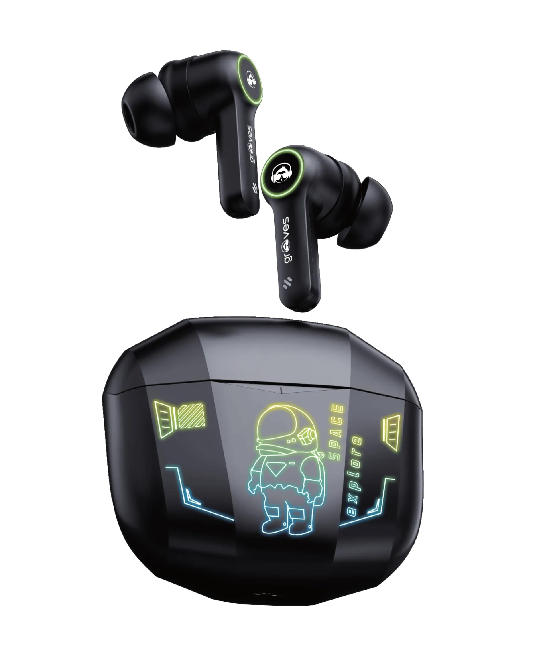 GROOVES Fort Newly Launched-Gaming TWS Up to 80H Playtime - in Ear Dual Mode with 45Db Low Latency, Bt 5.3,Abs-Enc-, 13Mm Driver, 400 Mah Battery with Jaguar Mechanical RGB- C-Type Charge (Black)-image-24