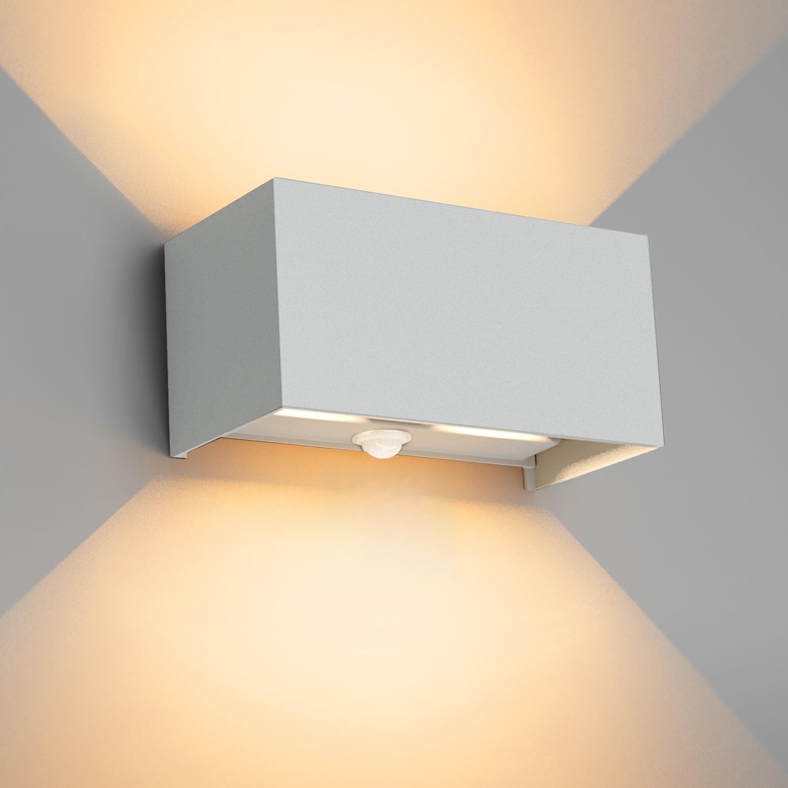 Klighten 24W lampa z czujnikiem ruchu, lampa ścienna zewnętrzna/wewnętrzna, IP65 3000K, lampa z czujnikiem ruchu, szara