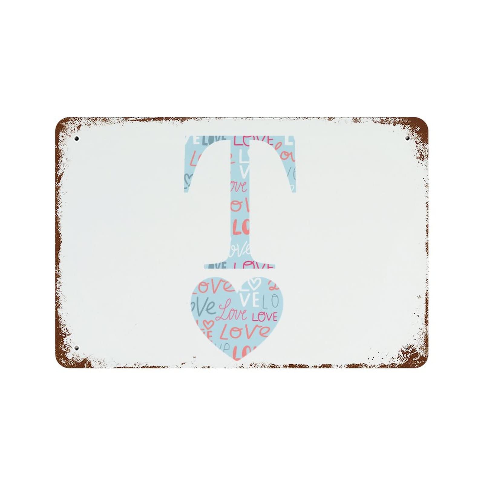 Panneau de rue vintage en aluminium 30x45 cm avec initiales cœur