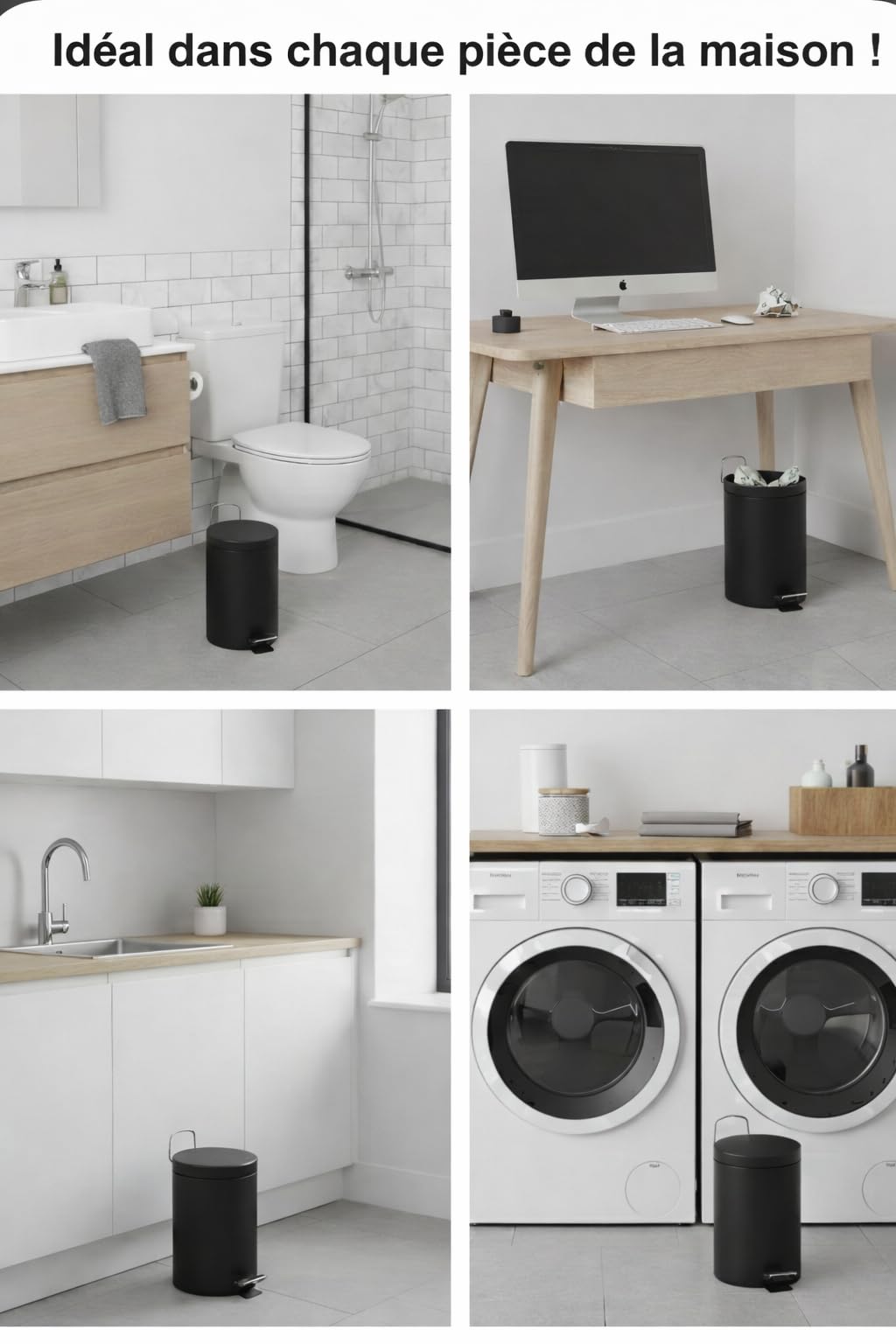 MSV - Cestino per cosmetici da bagno - Acciaio inossidabile con secchio interno rimovibile - Elegante cestino a pedale - Compatto e pratico - Nero - 3L