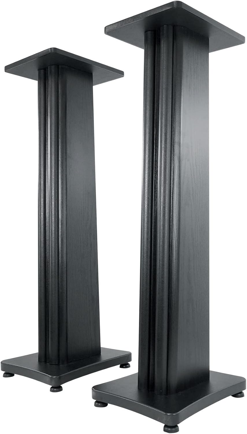 Rockville SS36B Pair Premium 36" Home Speaker Stands, 100Lbs Capacity, Black Wood Grain, Dual Top Platforms, Brass and Rubber Spikes, Isolation Pads, for Bookshelf and Surround Sound Speakers