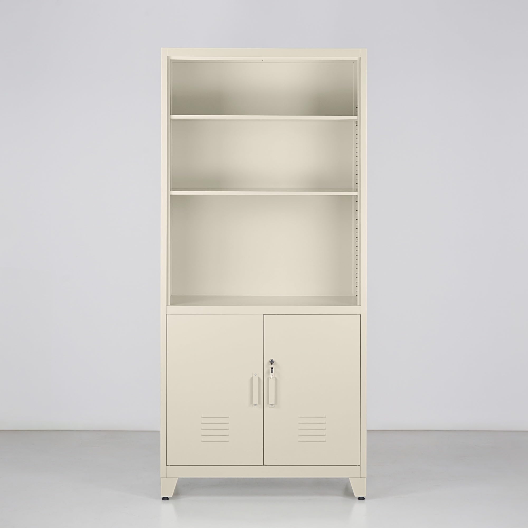 WeHome - Armadio Da Ufficio In Metallo 85x45x190 Cm Con Serratura, Mobile Ufficio Metallo Con 2 Ante E Mensole, Libreria Metallica Archivio Con 5 Ripiani Regolabili Per Ufficio O Archivio (Avorio)