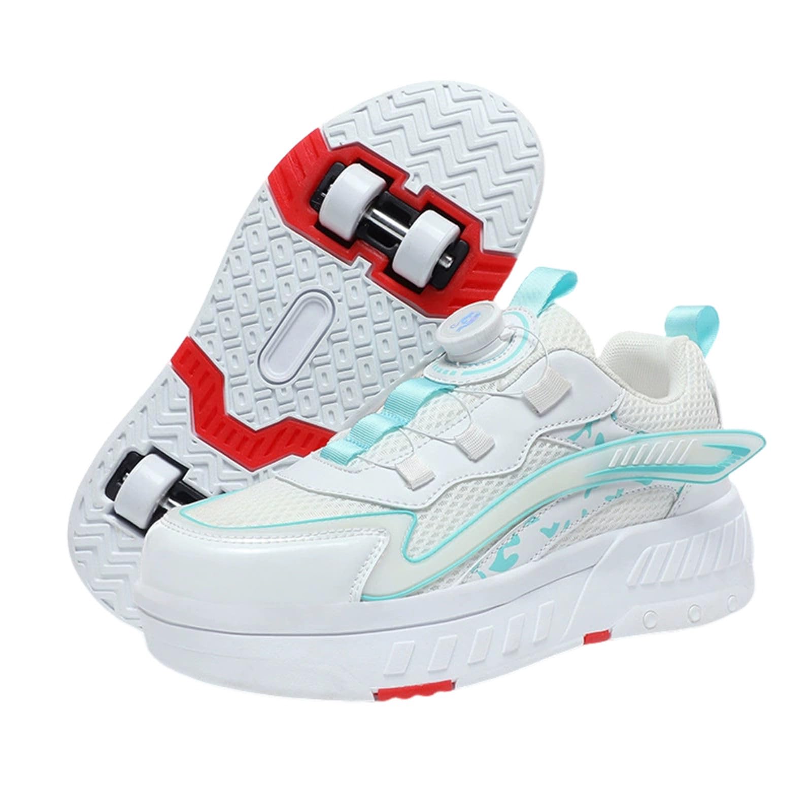 Surwin Schuhe mit Rollen Kinder Mädchen Jungen, Drehschnalle Turnschuhe mit 4 Rollen Rollschuhe Schuhe Skateboardschuhe Roller Skate Shoes Rollschuhe Sneaker, 30 EU-40 EU