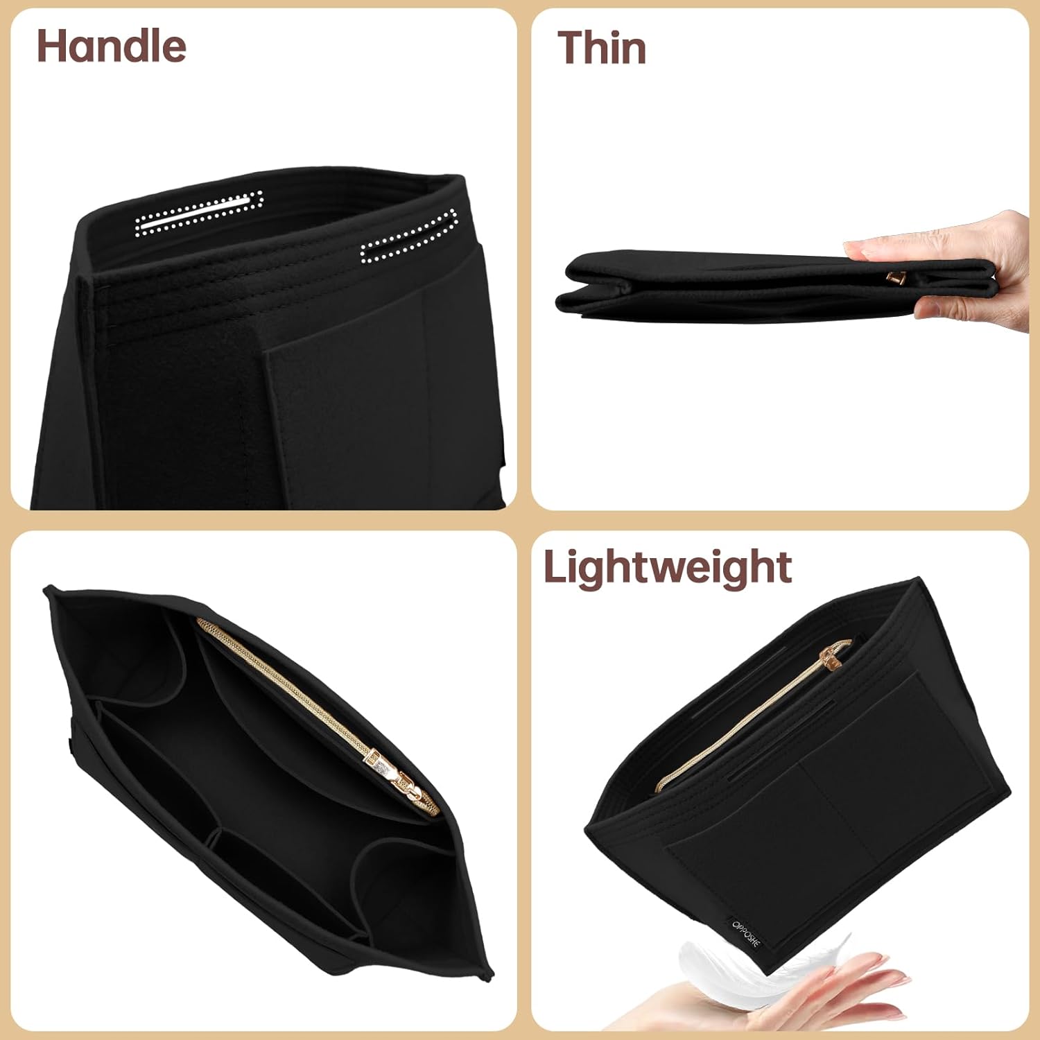 OPPOSHE Purse Organizer Insert for Longchamp Le Pliage, Premium Felt Long Champ Bag Handbag Women, Tote Organizer Insert with 6 Compartments (Small, Black) - Image 6