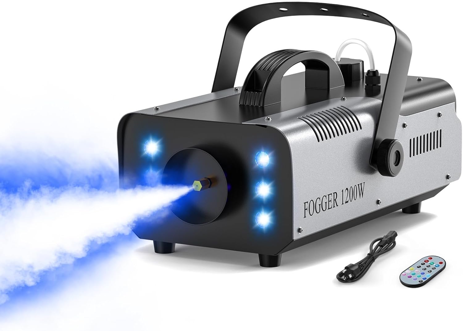 1200W RGB Fog Machine, 6 Colorful LED Lights for Smoke Machine Indoor/Outdoor Use, Perfect for Parties, Weddings, and Stage Effects Silver 1PC 1200W