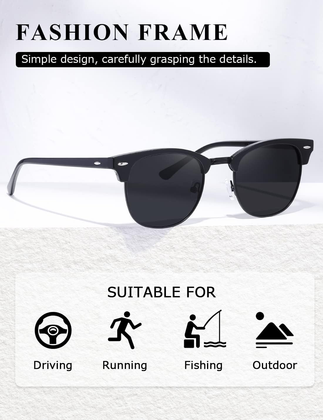 AEVOGUE Polarized Sunglasses For Women And Men Semi Rimless Frame Retro Sun Glasses AE0369 - Image 4
