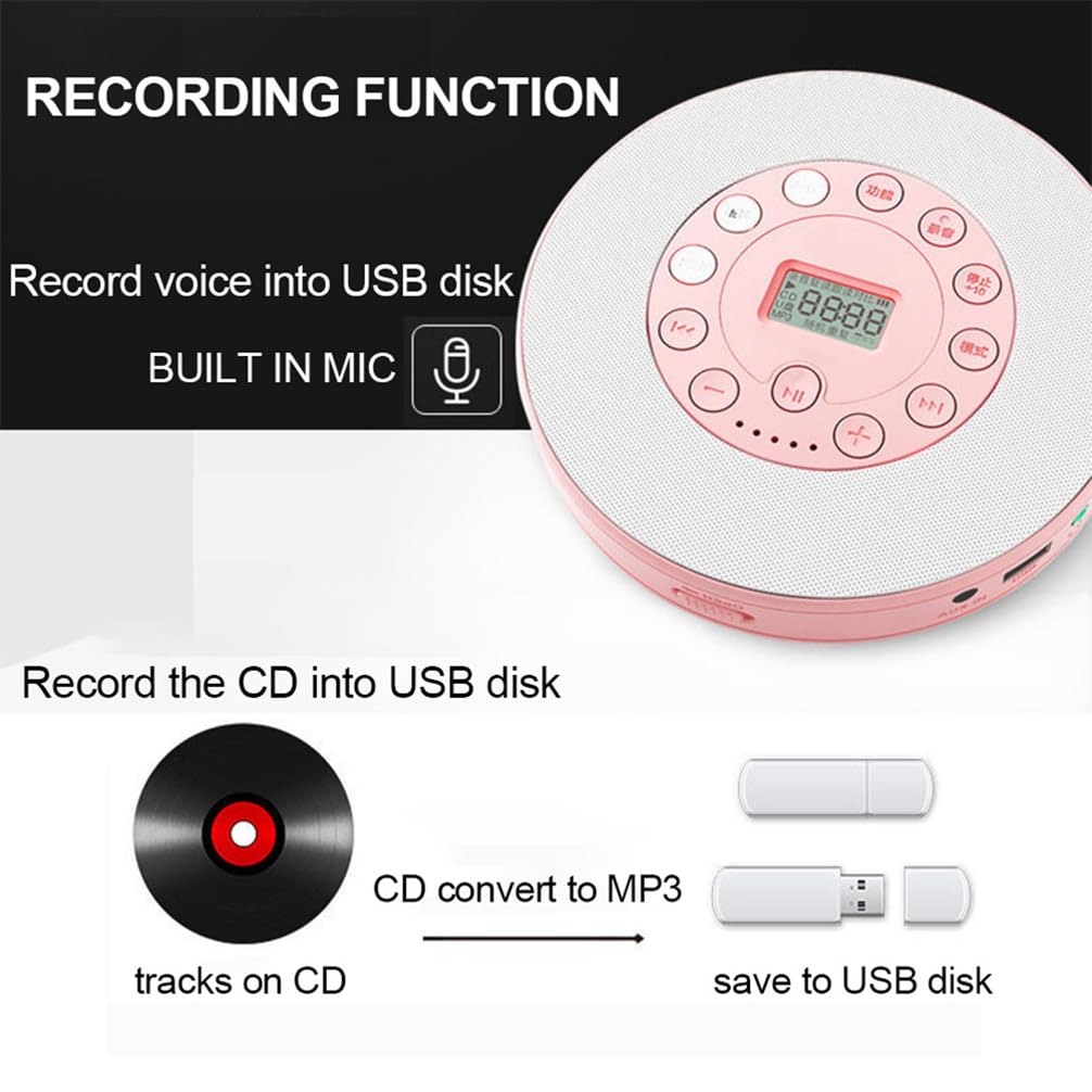 Lettore CD Bluetooth Portatile, Lettore CD Bluetooth Portatile Ricaricabile, Boombox Audio Domestico con Altoparlante Stereo e Display LCD, Lettore CD Musicale Compatto Ricaricabile per Auto/Viaggio