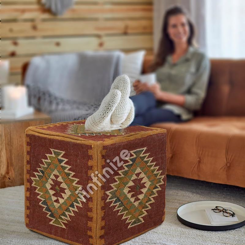 Pouf ottoman en laine pour salon et chambre d'enfant Kelim