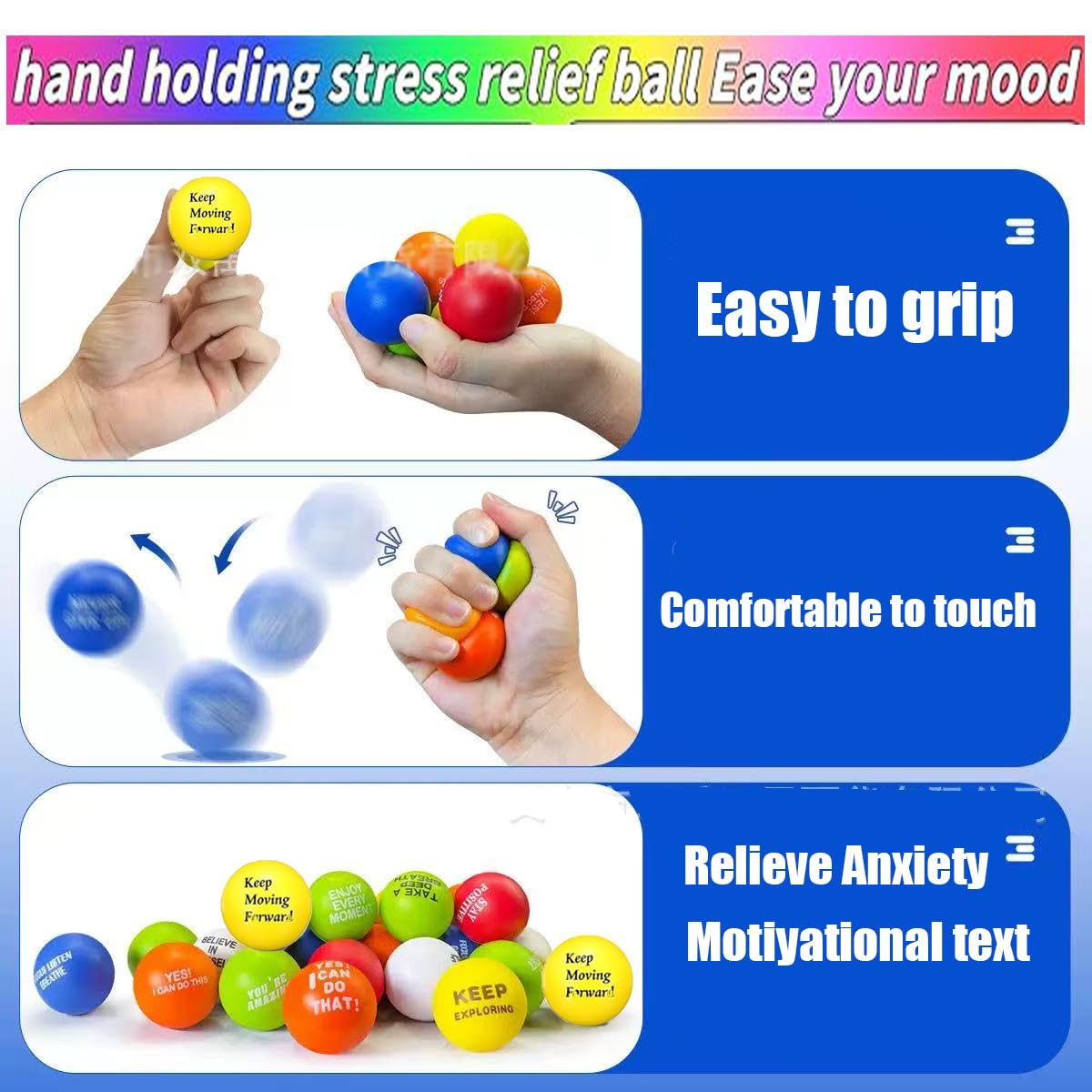 100 Bolas de Estrés Motivacionales para Apretar Pelota Antiestrés 5.3CM