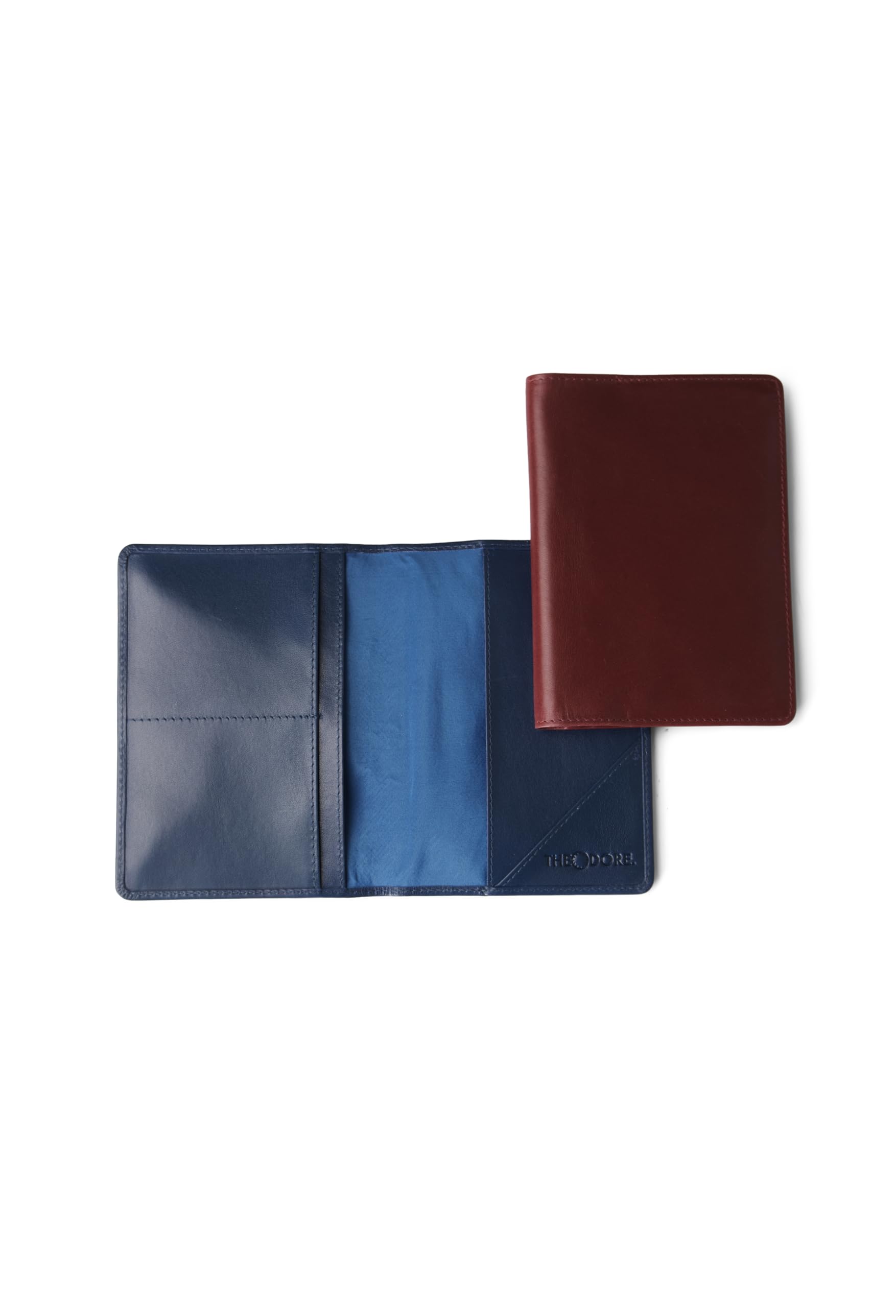 Theodore Porta passaporto in pelle, Blu, Pieghevole e compatto