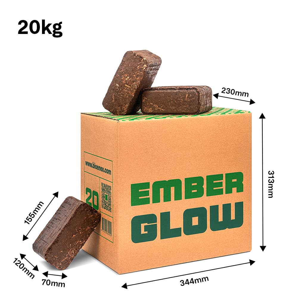 Briquettes de Nuit Emberglow | Chaleur Jusqu’à 8 Heures | Chaque Pack Contient 20 briquettes | Compatibles avec Tous Les appareils de Chauffage au Bois (1 x Pack de 20 kg)