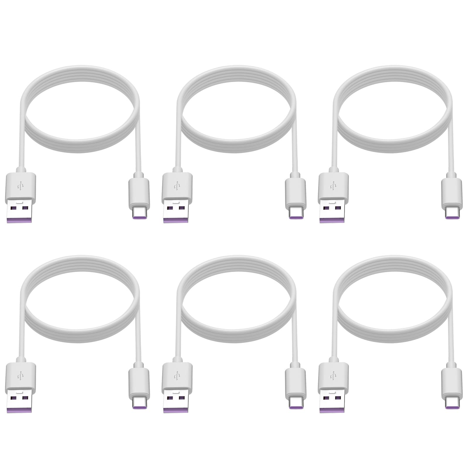 6-Pack 6ft USB C Fast Charging Cables (2A) - USB A to Type C Charger Cord, White