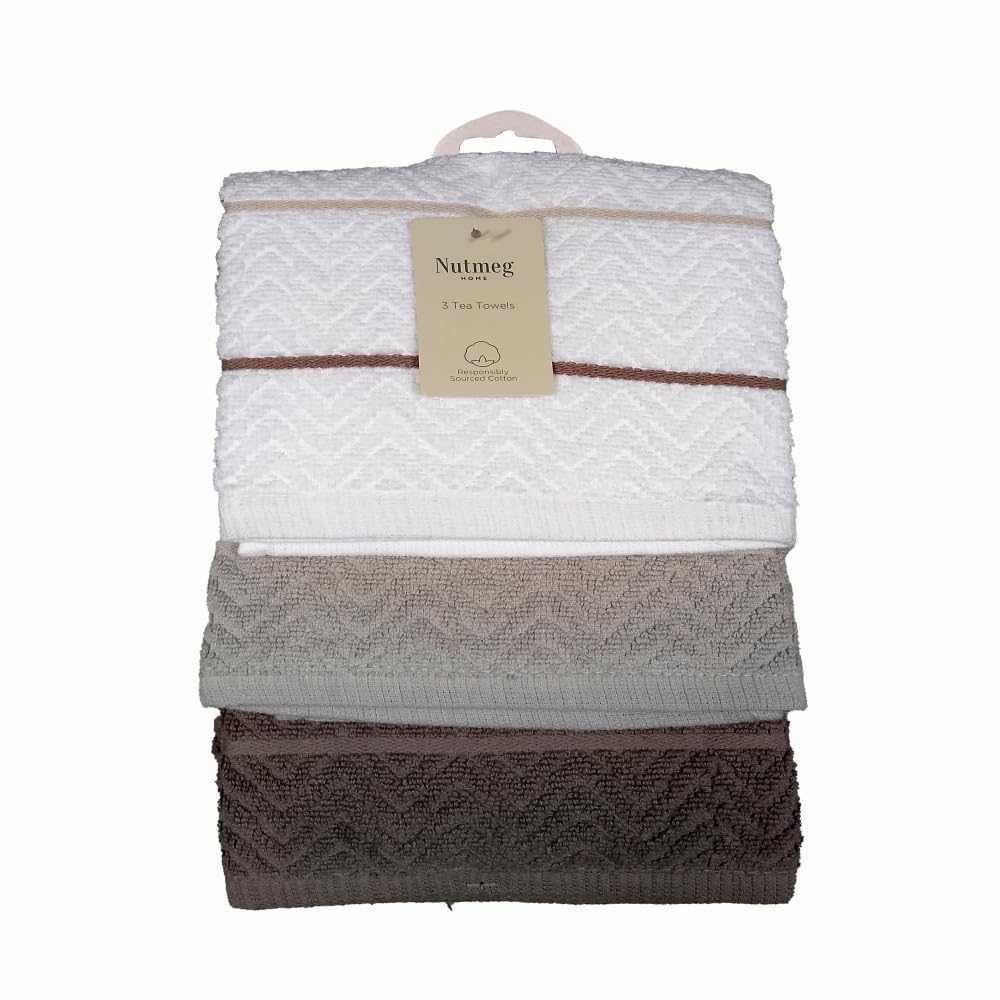 Nutmeg Grey Chevron Terry Tea Towel, Pack of 3