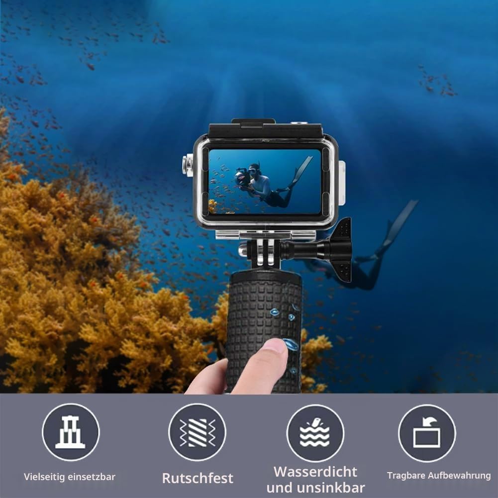 Osmo Action Tauch-Zubehör Set, Wasserdichtes Gehäuse für DJI Osmo Action 5 Pro/Action 4 /Action 3 +Schwimmfähiger Griff + Schnellmontage Klammer + 6 Anti-Fog-Einsätze