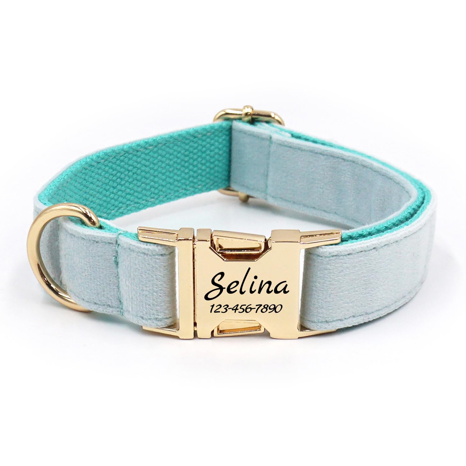 Personalized Soft Dog Collar, Laser Engraved Metal Buckle Dog Tag, Adjustable Through D-Ring, and Colors(Jade, S)