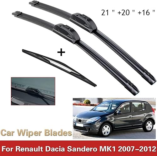 Miniatura 2 de Juego de limpiaparabrisas delantero y trasero compatible con Dacia Renault Sandero MK1 2007-2012 parabrisas ventana 21, 20, 16 pulgadas