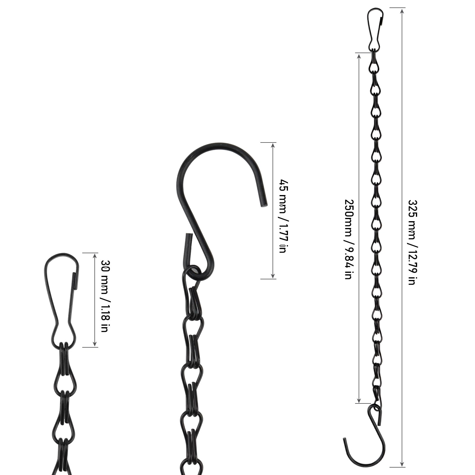 MOUYAT Paquete de 40 cadenas colgantes negras de 9.8 pulgadas, cadenas colgantes resistentes con ganchos, cadenas extensoras para colgar plantas para cestas colgantes, comedero de pájaros, campanilla