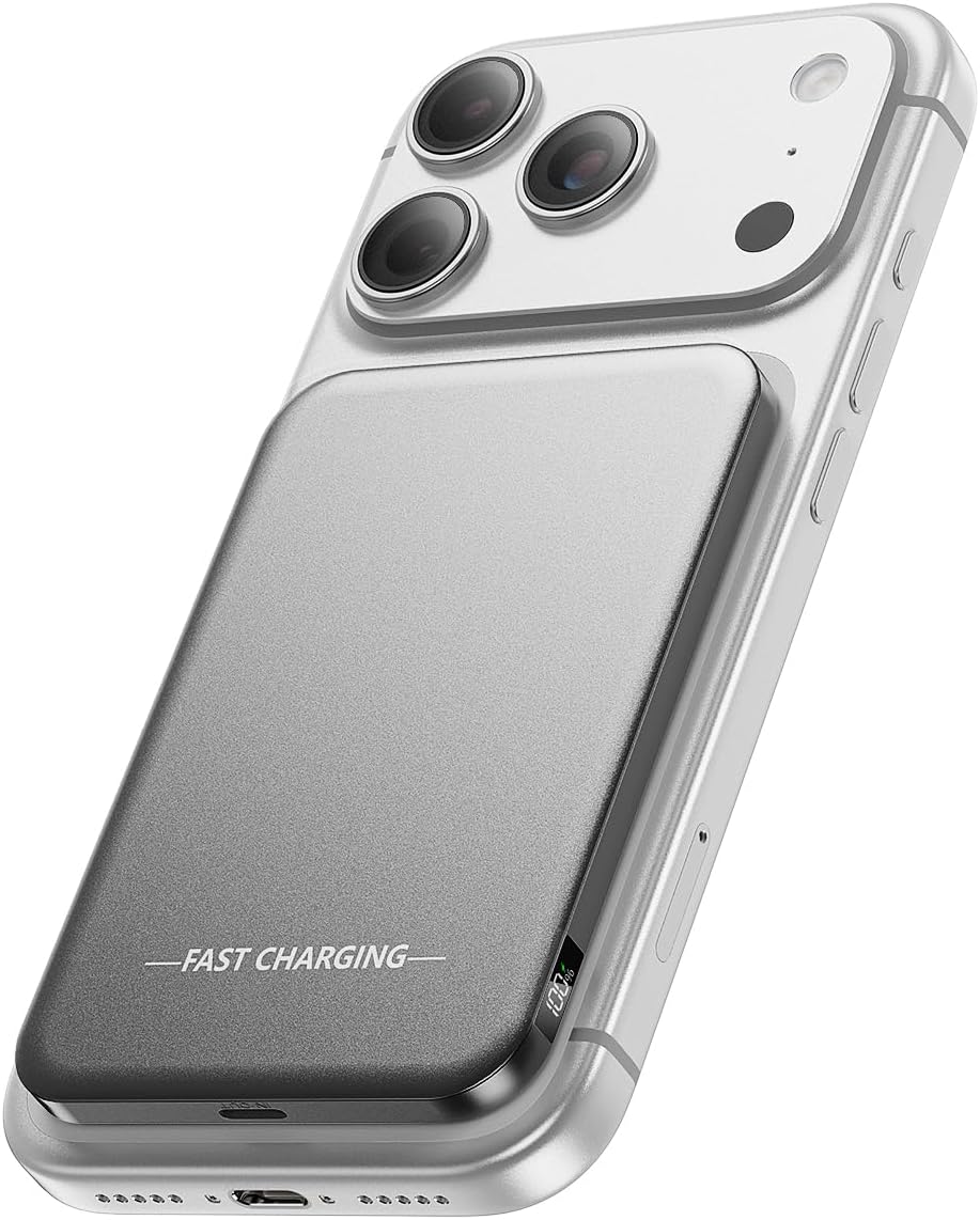 Aobbow Magnetic Portable Charger, 5000mAh Ultra Slim Power Bank, 15W Fast Charging for Magsafe Battery Pack, Travel Essential Wireless Charger Compatible with iPhone 17/16/15 Series - Space Gray
