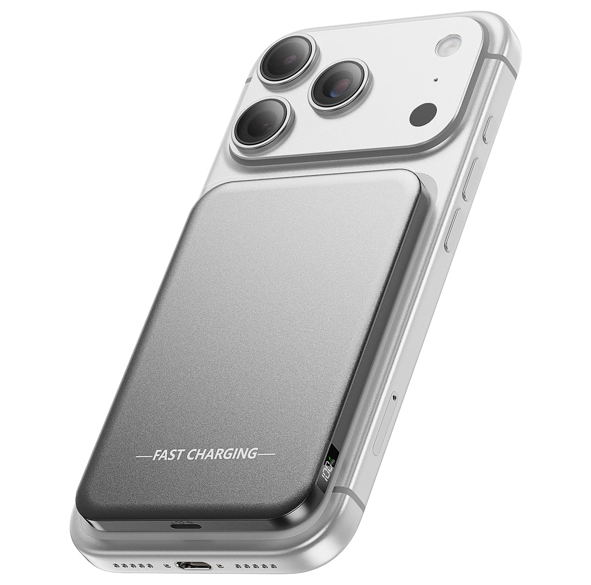 Aobbow Magnetic Portable Charger, 5000mAh Ultra Slim Power Bank, 15W Fast Charging for Magsafe Battery Pack, Travel Essential Wireless Charger Compatible with iPhone 17/16/15 Series - Space Gray